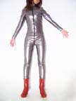 Front Open Silver Shiny Metallic zentai Unisex Catsuit
